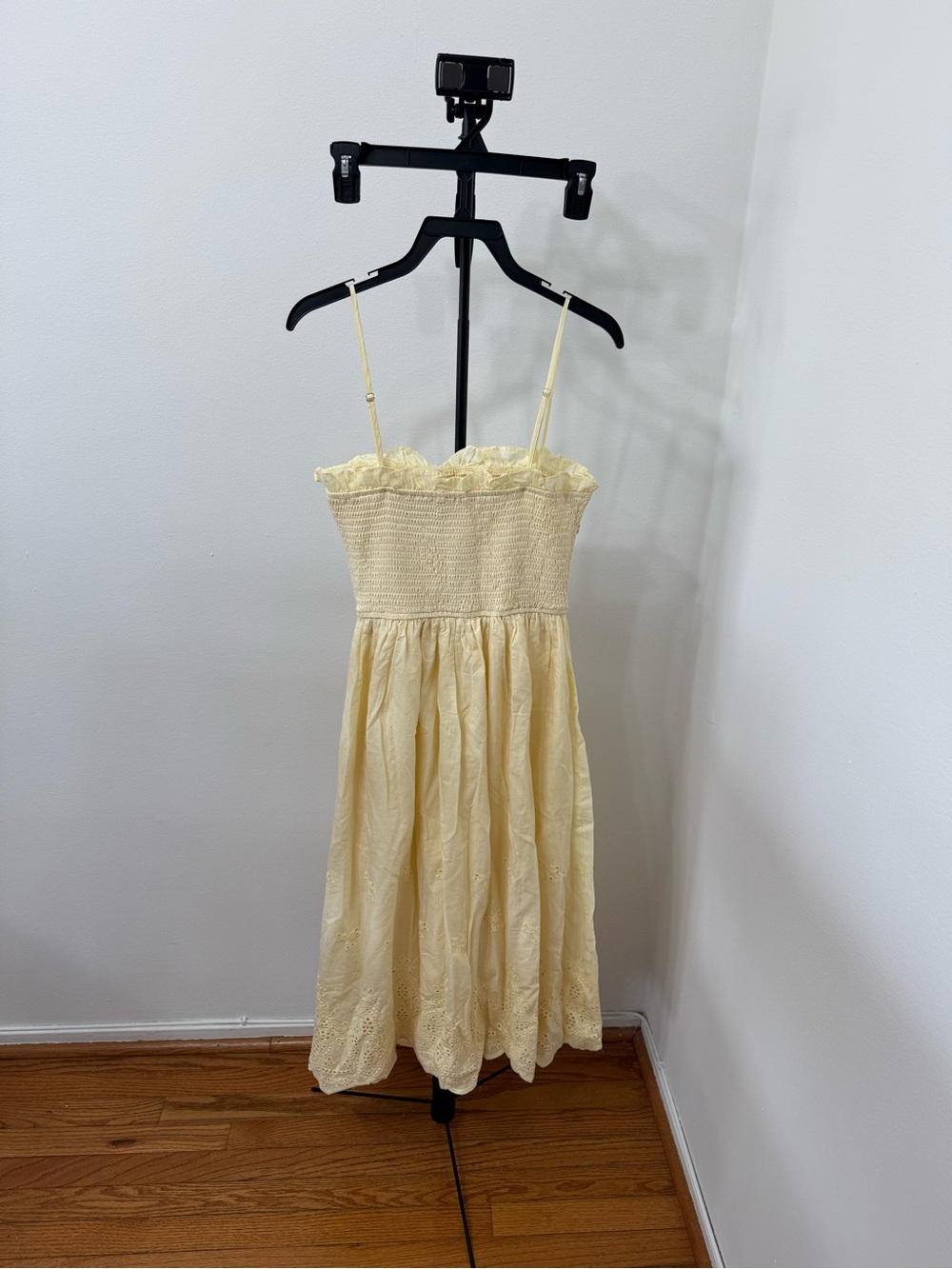 Altar'd State Pale Yellow Eyelet Smocked Midi Dress - Picture 6 of 6